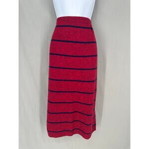 Vintage Skirt Womens Medium Red Striped Midi Navy Blue Knit Cotton Made USA